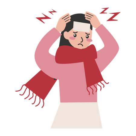 Woman suffers from severe headache  Illustration