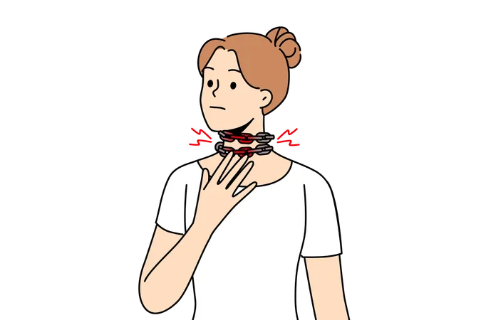 Suffocation In Girl With Chain Around Neck In Need Of Treatment For Illness Caused By Malfunction Of Heart Or Lungs Woman Suffers From Suffocation Squeezing Throat And Blocking Access Of Oxygen Illustration