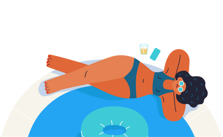 Woman sunbathing near Swimming pool Illustration