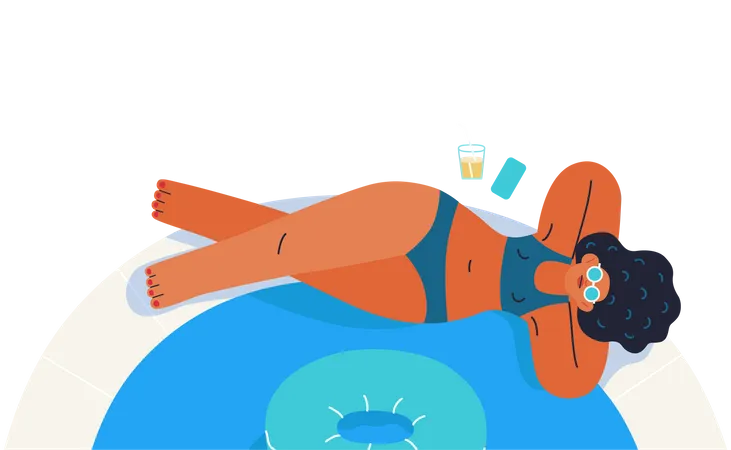 Beach Resort Activities Modern Outlined Flat Vector Concept Illustration Of People Relaxing And Chilling Out Around The Swimmimg Pool Sunbathing Young Woman On The Nosing Wearing Bikini Rubber Ring Illustration