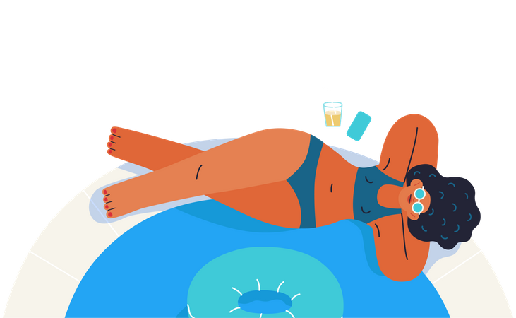 Woman sunbathing near Swimming pool  Illustration