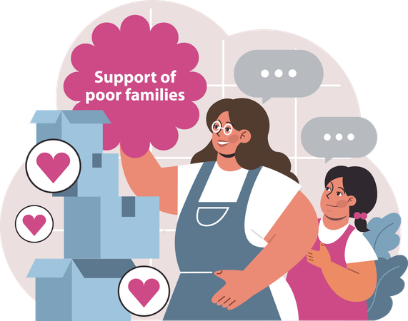 Woman support poor families  Illustration
