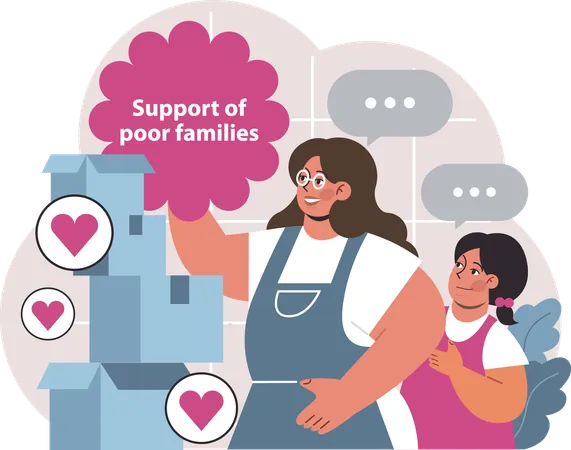 Woman support poor families  Illustration