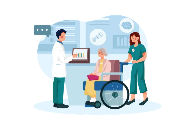 Woman supporting his disabled Patient Illustration