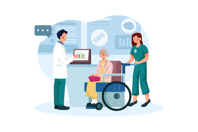 Woman supporting his disabled Patient  Illustration