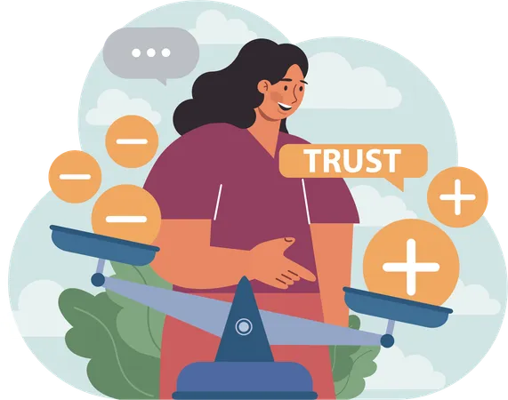 Woman supports social media trust  Illustration