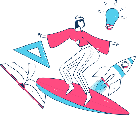 Woman surfing different ideas from a book  Illustration