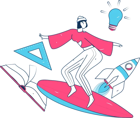 Woman surfing different ideas from a book  Illustration