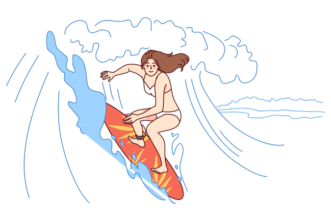 Woman surfing in sea Illustration