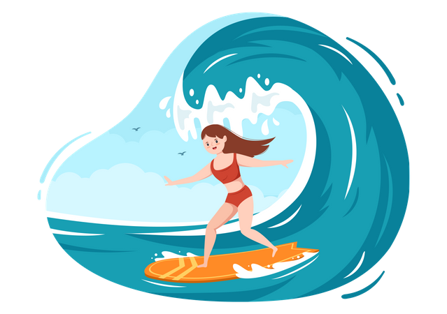 Woman surfing in sea  Illustration