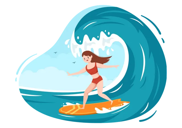 Woman surfing in sea  Illustration