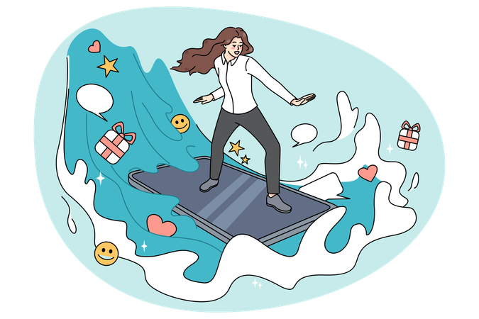 Woman surfing internet on cellphone gadget  Illustration