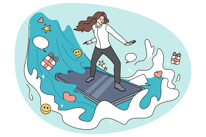 Woman surfing internet on cellphone gadget  Illustration