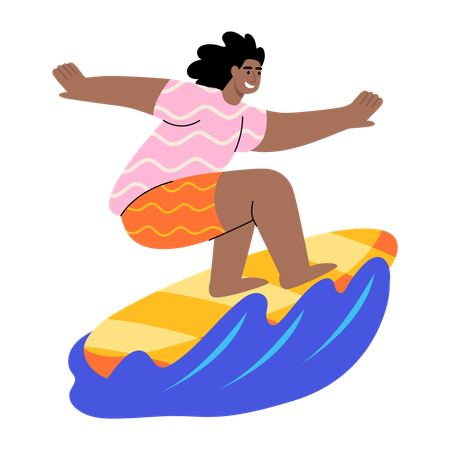 Woman Surfing on surfboard  Illustration