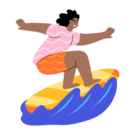 Woman Surfing on surfboard  Illustration