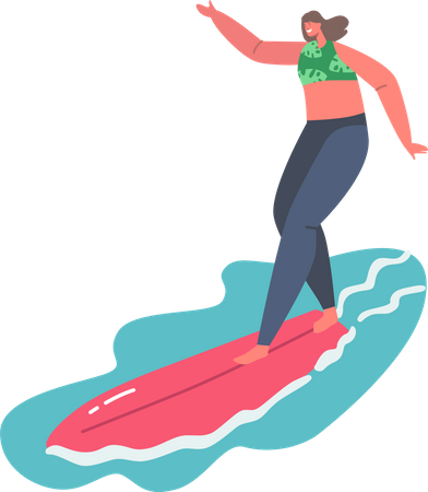 Woman surfing on the waves Illustration