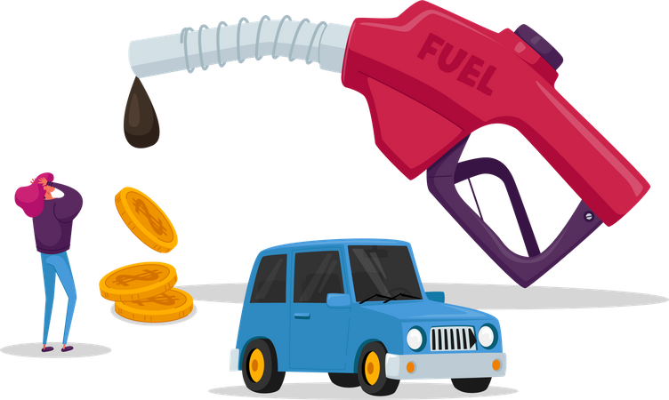 Woman surprise by high petrol price Illustration