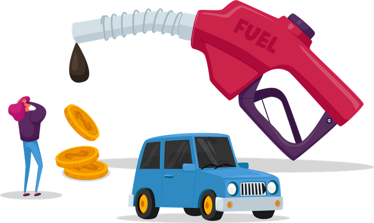 Woman surprise by high petrol price  Illustration