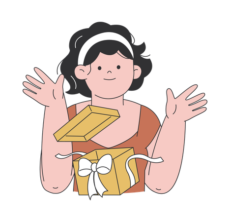 Woman Surprised by Gift  Illustration