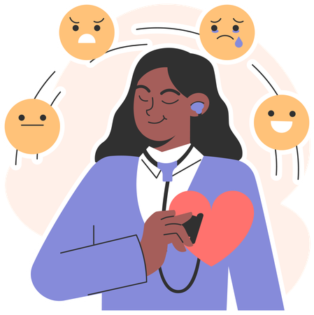 Woman surrounded by diverse emotions  Illustration