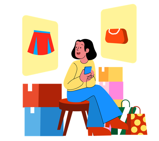 Woman Surrounded by Shopping Bags and Boxes  Illustration