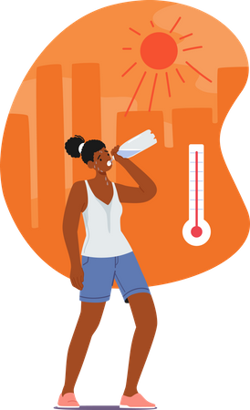 Woman sweating from heat exhaustion  Illustration