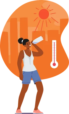 Woman sweating from heat exhaustion  Illustration