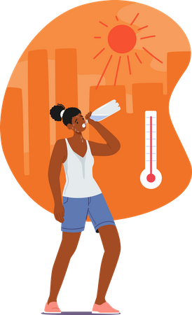 Woman sweating from heat exhaustion  Illustration