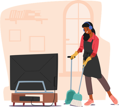 Woman Sweeps Floor  Illustration