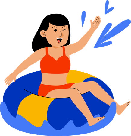 Woman Swimimng at Beach  Illustration