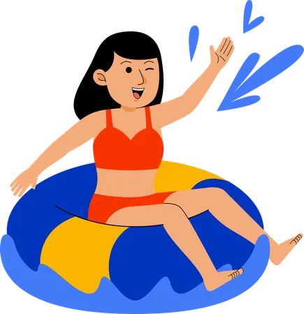 Woman Swimimng at Beach  Illustration