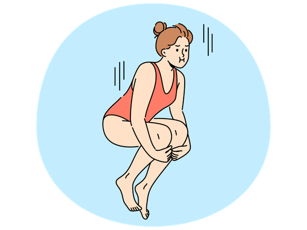 Woman swimmer in swimsuit jumps from springboard to dive underwater into pool  Illustration