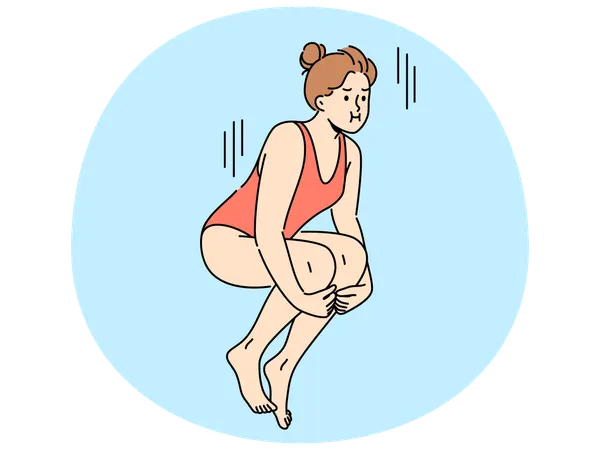 Woman swimmer in swimsuit jumps from springboard to dive underwater into pool  Illustration