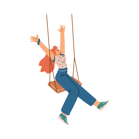 Woman swinging on a swing  Illustration