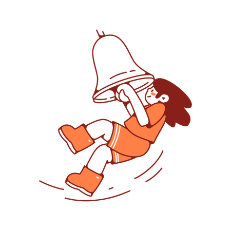 Woman swinging on dangling bell  Illustration