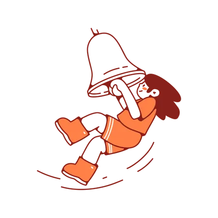 Woman swinging on dangling bell  Illustration