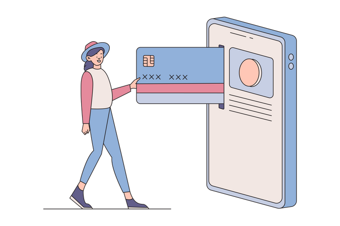Woman Swipes Credit Card Illustration