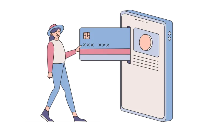 Woman Swipes Credit Card  Illustration