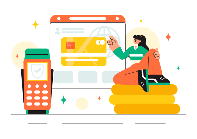 Woman swiping Card  Illustration