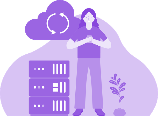 Woman Synchronizing Data Using Phone  Illustration