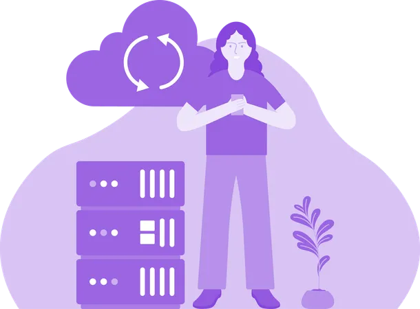 Woman Synchronizing Data Using Phone  Illustration