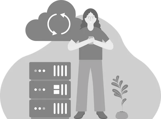Woman Synchronizing Data Using Phone  Illustration