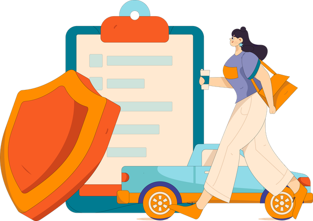 Woman take loan from bank to purchase new car  Illustration