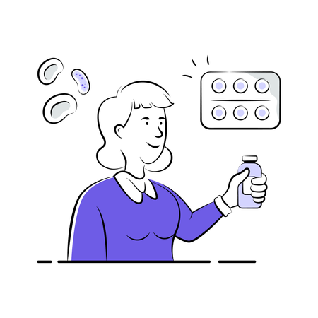 Woman take medicines for Immunology  Illustration