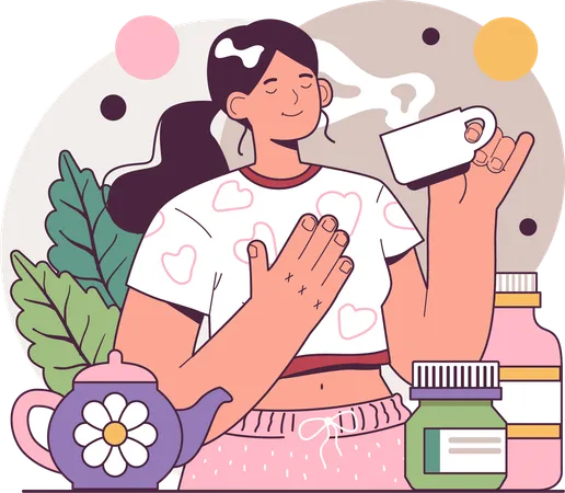Woman take medicines to relief from stomach disorder  Illustration