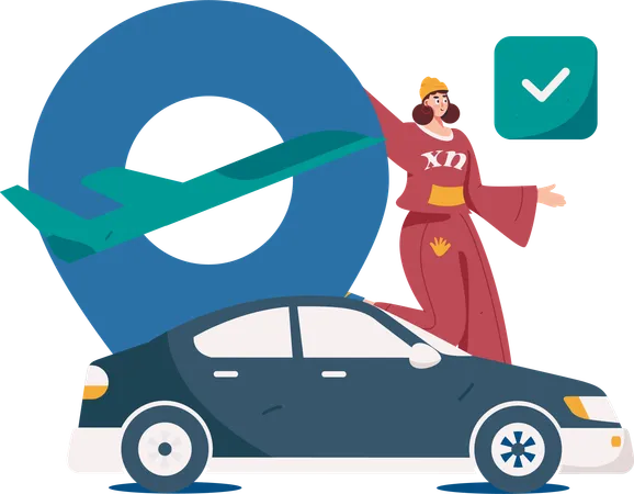Woman Take taxi at airport  Illustration