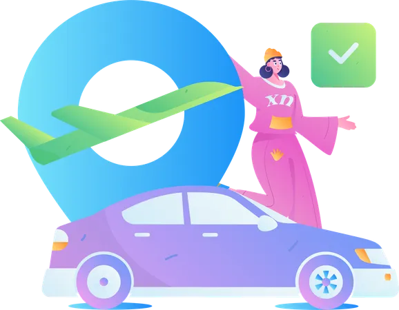 Woman Take taxi at airport  Illustration