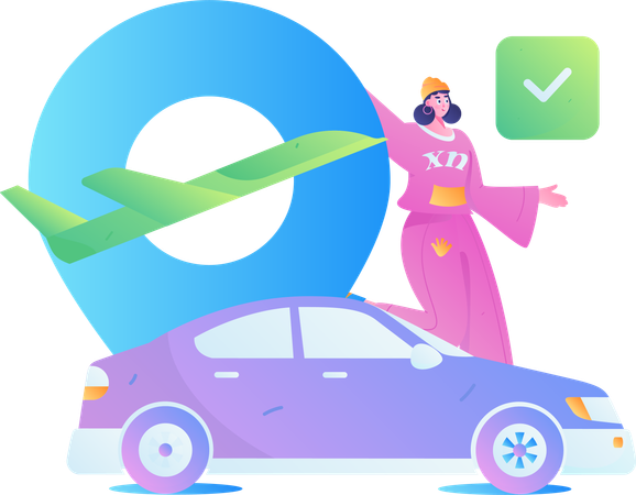 Woman Take taxi at airport  Illustration