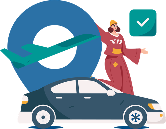 Woman Take taxi at airport  Illustration