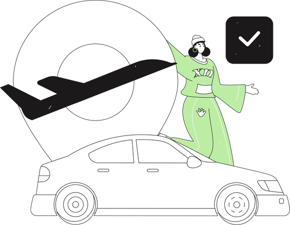 Woman Take taxi at airport  Illustration